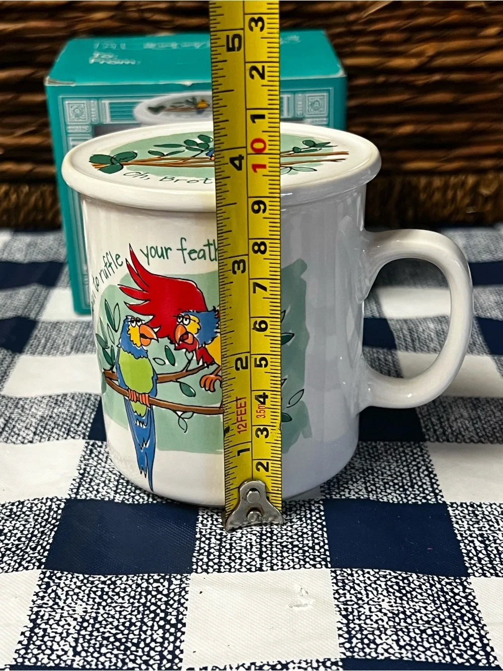 Vintage Muggables Parrot Coffee Mug with Lid & Original Box Ruffle Your Feathers